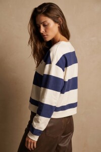Sweater Bordado Algodon Lavado Azul