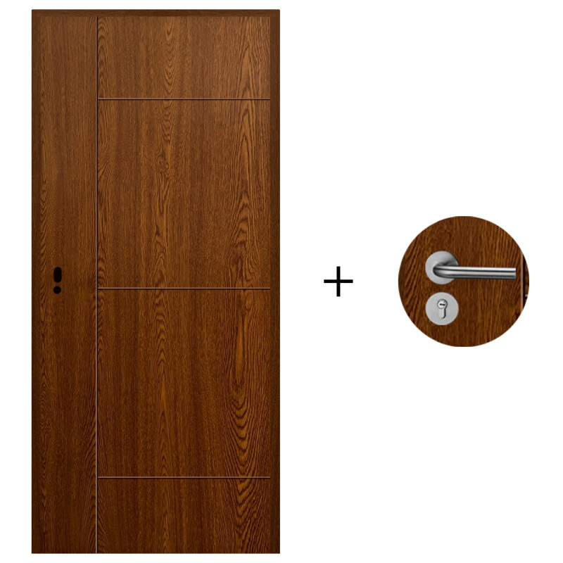 Puerta Desarmada Interior en MDF con Marco y Cerradura Lumax Marrón Oscuro Diseño Ankara Herraje Plateado