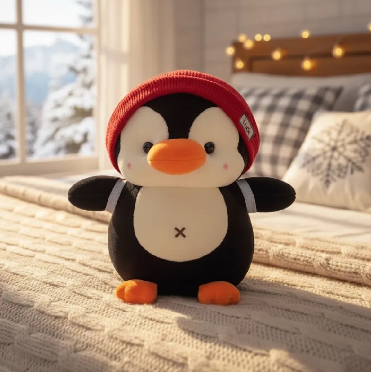 Peluche Pingüino Rojo Polar Algodón Altura 27cm 