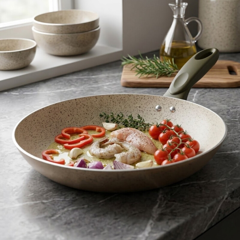 Sartén 24cm aluminio antiadherente linea cerámica BEIGE