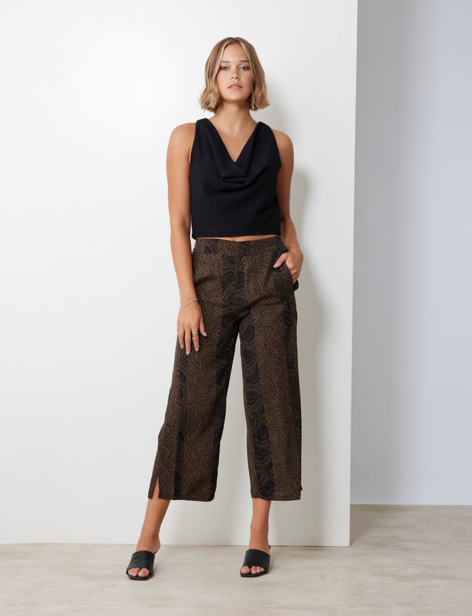 Pantalon Ancho Print - Negro/tostado 