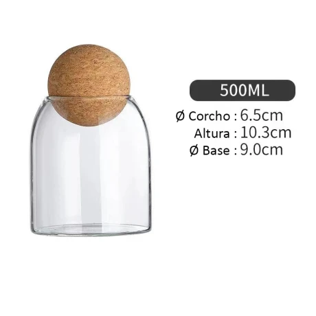 Frascos De Vidrio C/Tapa Corcho Circular 500ML Alto 10cm x Ø 10cm Frascos De Vidrio C/Tapa Corcho Circular 500ML Alto 10cm x Ø 10cm