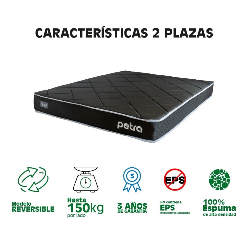 Colchón Espuma 2 Plazas Petra Ultrafirm Doble Lado 150kg D60 Negro Colchón Espuma 2 Plazas Petra Ultrafirm Doble Lado 150kg D60 Negro