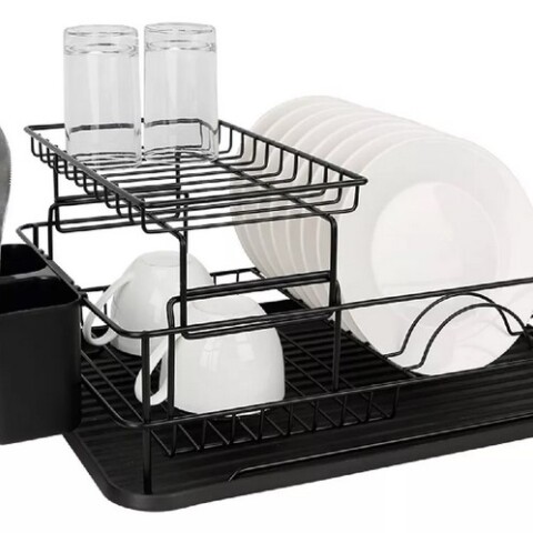 Escurridor de platos de metal 2 pisos Negro