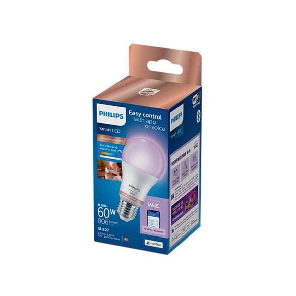 Lámpara bulbo LED WIZ RGB con wifi 9W, pase E27 L27401