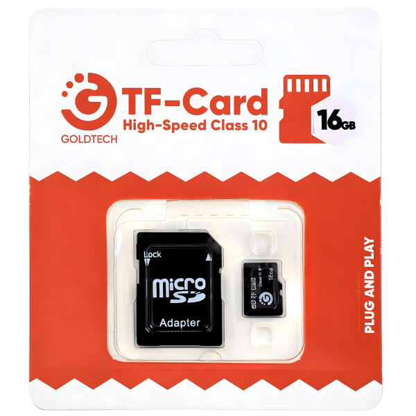 Tarjeta Memoria Micro SD 16GB Goldtech Clase 10 + Adaptador Color Negro