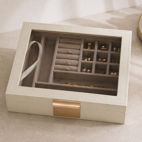 Joyero con visor y 2 pisos - 23x19x9cm Blanco