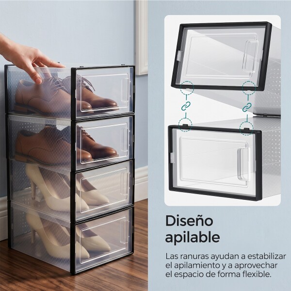 Set X4 Caja Organizadora Zapatos Zapatero Apilable Championes Calzado Premium Imback Negro Set X4 Caja Organizadora Zapatos Zapatero Apilable Championes Calzado Premium Imback Negro
