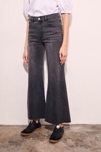 Jean Flared Wide Leg Denim Gris
