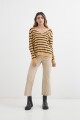 Sweater escote V rayas KHAKI