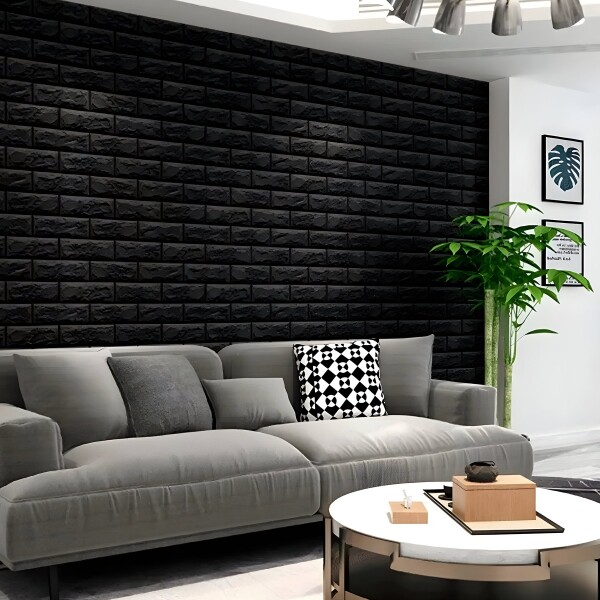 Revestimiento Pared Adhesivo 3d Piedra Ladrillo 20 Mts x 0,70 Mts Variante Color Negro