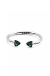 PULSERA RÍGIDA DE ALEACIÓN DE METALES BAÑADA EN PLATA DE LEY CON DOS CRISTALES FACETADOS VERDES Pulsera