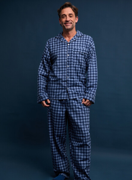 Pijama hombre retro franela Azul