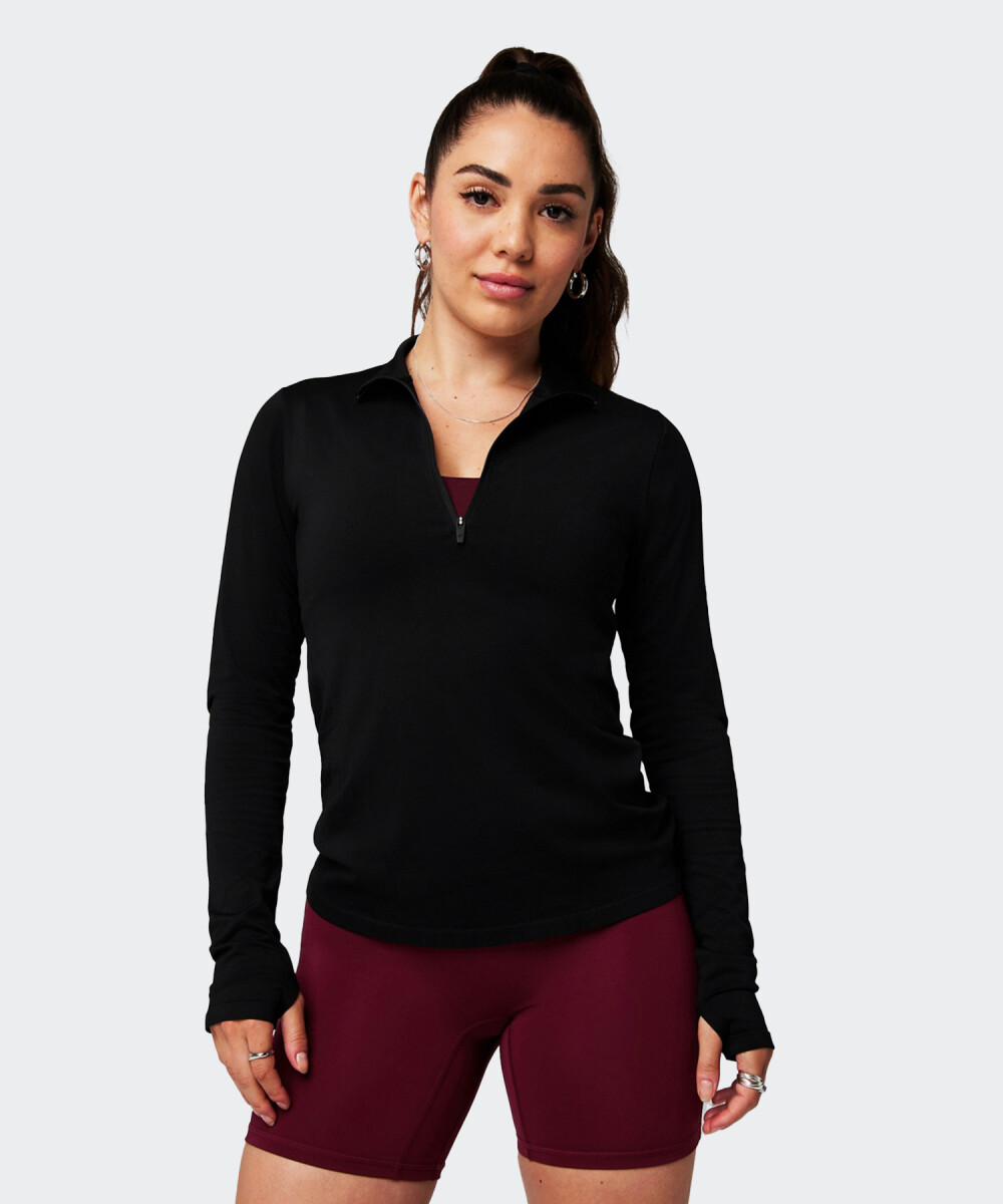Remera Fabletics Manga Larga Feather Tech - Negro 