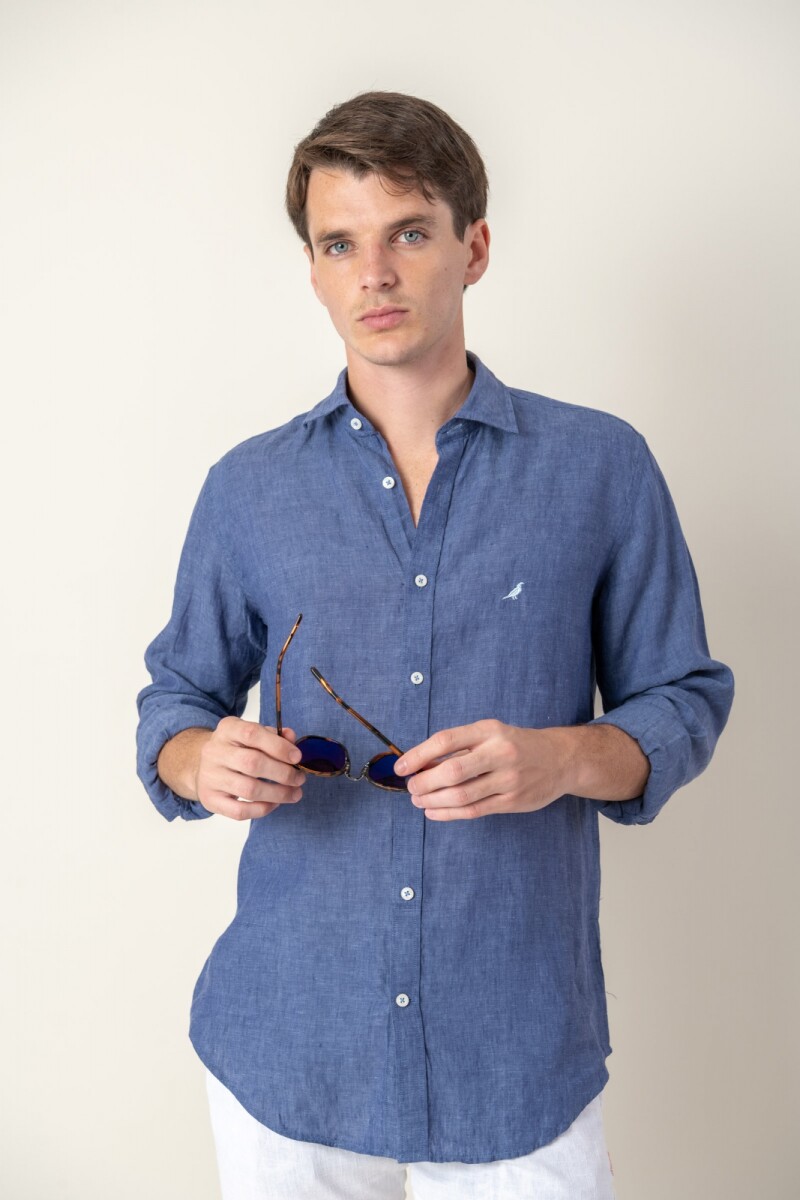 Camisa short collar lino - Azul 
