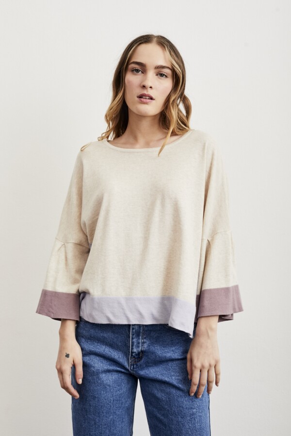 Sweater Manga Volados Beige Melange
