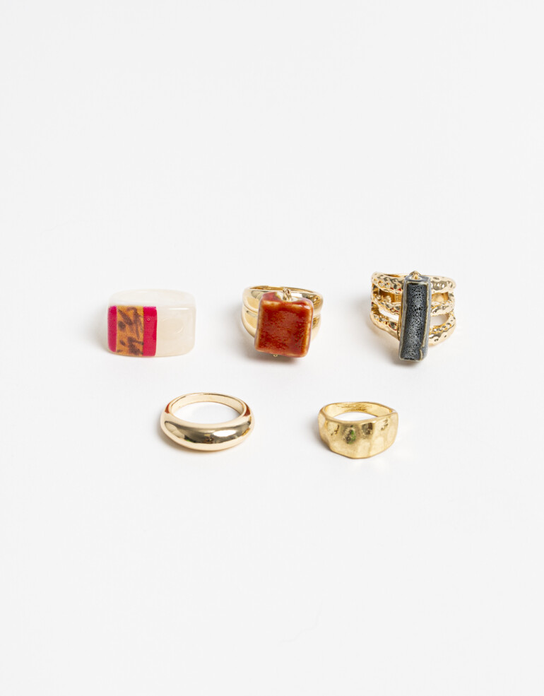 Sets Anillos Color Set 5 Anillos Mix Materiales - Dorado