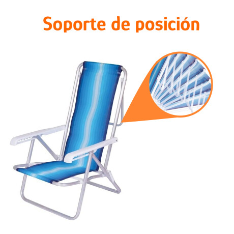 Reposera Silla Reclinable De Playa 8 Posiciones Aluminio Azul/celeste