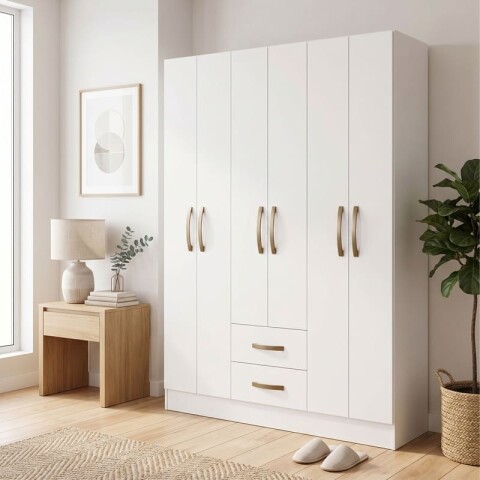 Ropero Placard 6 Puertas 2 Cajones Moderno Ancho 134 cm - Blanco Ropero Placard 6 Puertas 2 Cajones Moderno Ancho 134 cm - Blanco