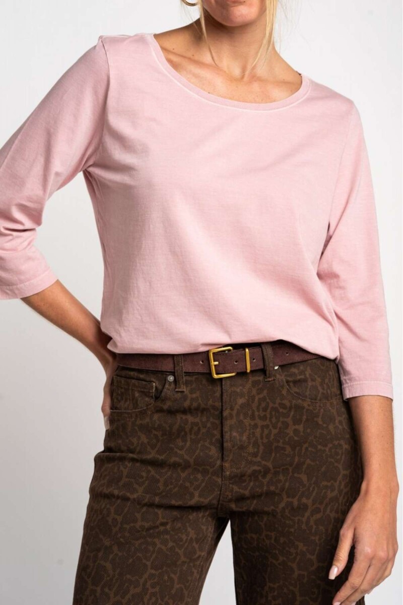 Remera Lavada Manga 3/4 - Rosa 