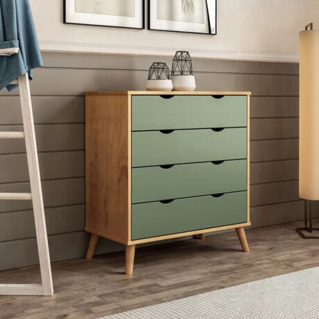Cómoda Cajonera en madera maciza con patas - 4 cajones MADERA- VERDE