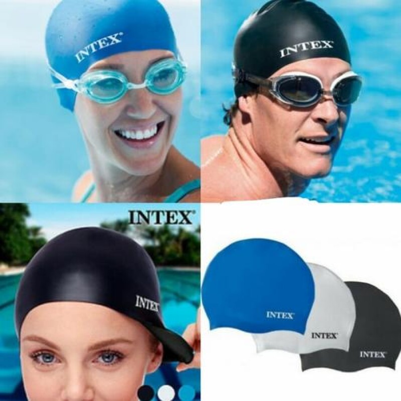 INTEX GORRA DE BAÑO PARA NATACION DE SILICONA NEGRA/BLANCA/AZUL Intex Gorra De Baño Para Natacion De Silicona Negra/blanca/azul