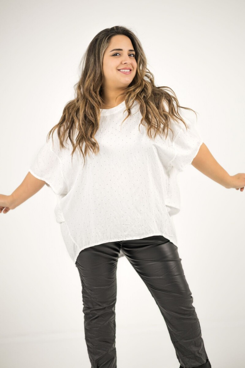 Blusa de viscosa con brillo plateado - Blanca 