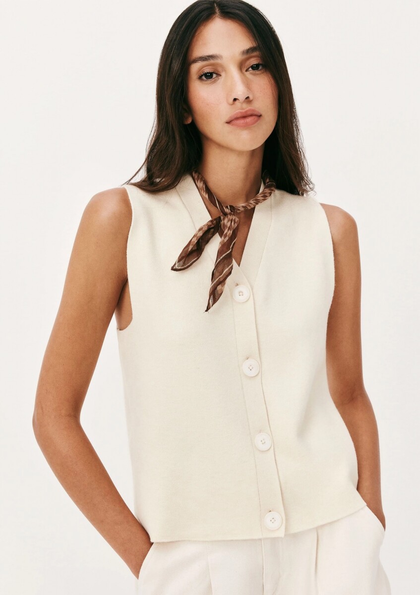CHALECO DE PUNTOS CUELLO EN V - BLANCO 