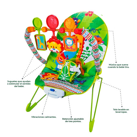 Silla Mecedora Bouncer Para Bebe C/Vibración Sonido Verde