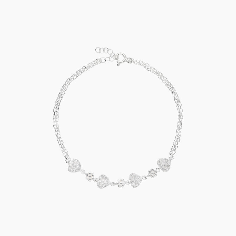 Pulsera en plata 925 y circonias con diseño de corazones Pulsera En Plata 925 Y Circonias Con Diseño De Corazones