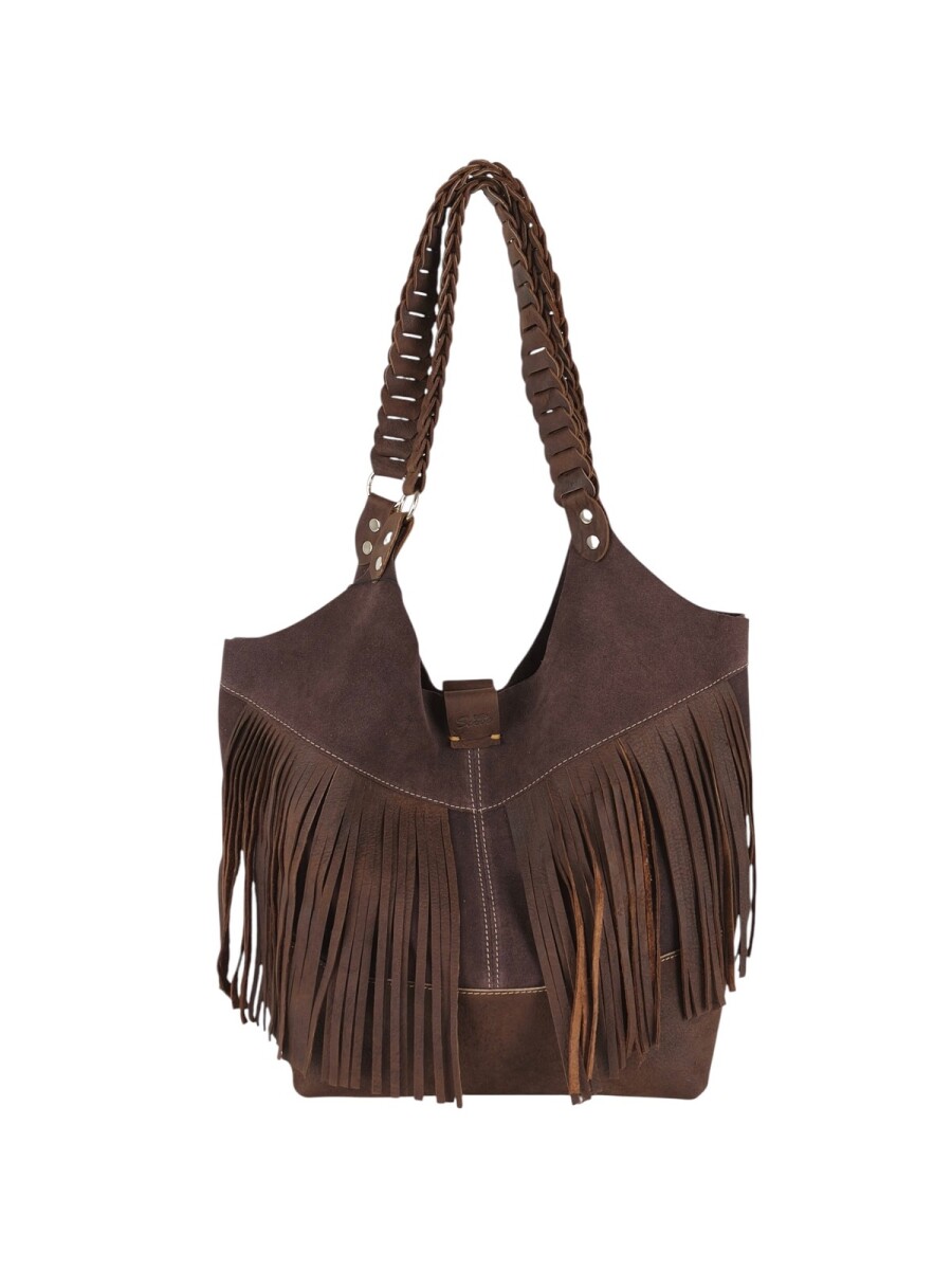 Tote Bag de cuero con flecos - Marron 