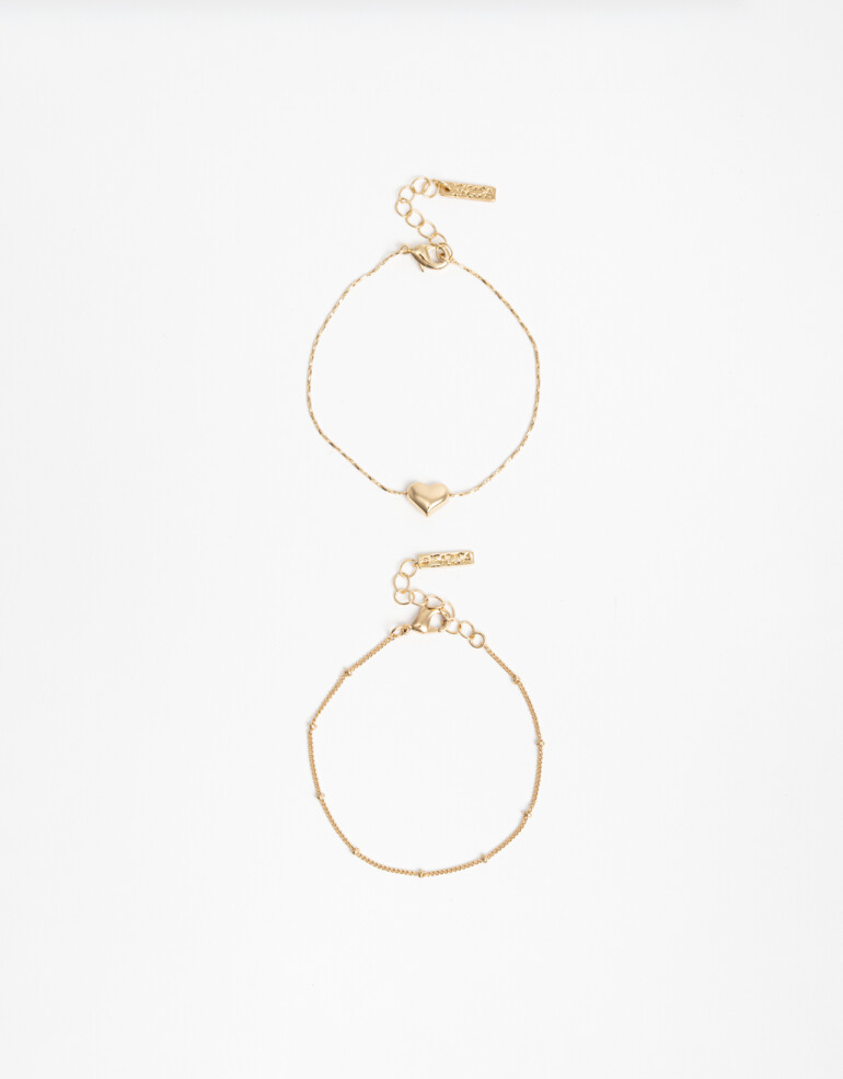 Pulseras Flexibles Sets Metal Pulsera Flexible Set Corazón Metal - Dorado