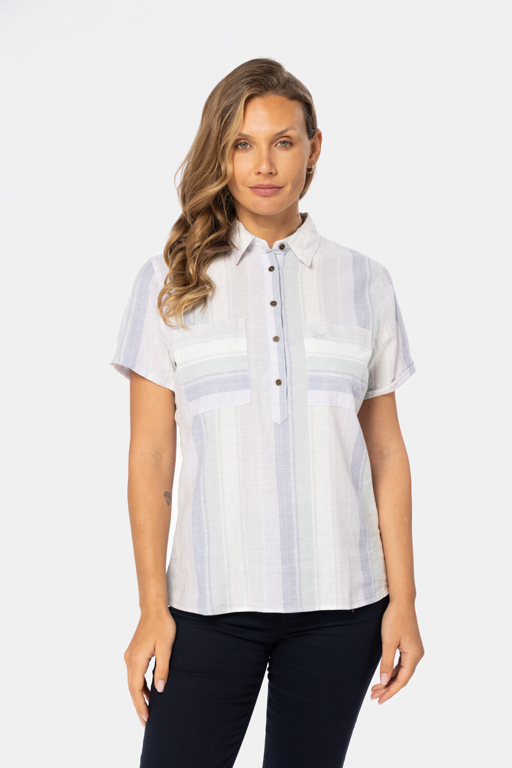 CAMISA DE LINO MEDIO BOTÓN Lila