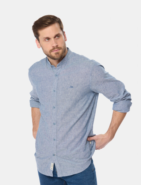 CAMISA DE LINO CUELLO MAO Azul