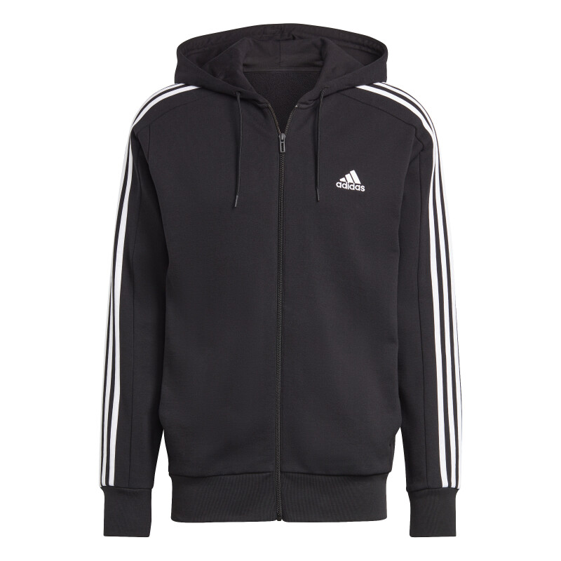 Campera de Hombre Adidas Essentials French Terry 3 Tiras Negro - Blanco