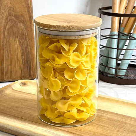 Recipiente Hermético Multiuso Vidrio C/Tapa Bambú 1050ml (Alto 15cm x Ø 10cm) Recipiente Hermético Multiuso Vidrio C/Tapa Bambú 1050ml (Alto 15cm x Ø 10cm)