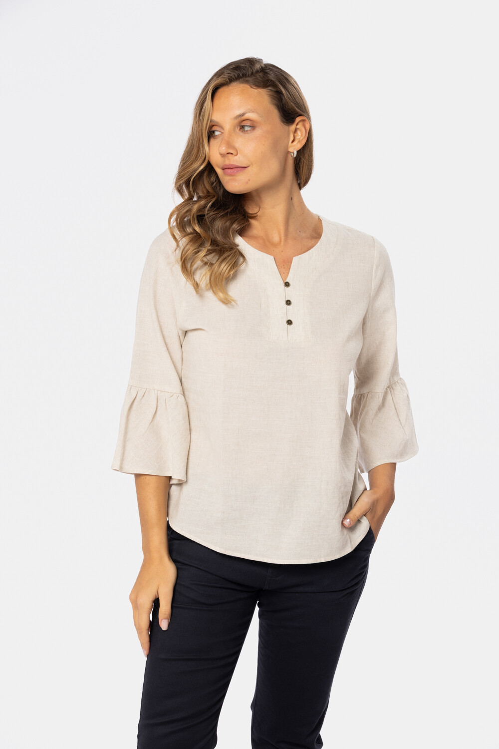 BLUSA DE LINO VOLADOS Beige