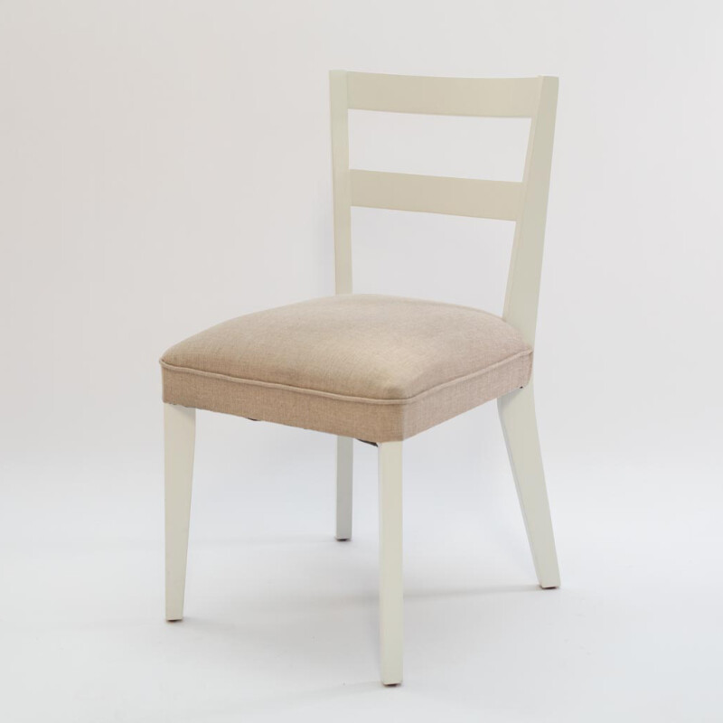 SILLA BAJA - LACA BLANCA - TELA BEIGE RUSTICA CON RAYAS SILLA BAJA - LACA BLANCA - TELA BEIGE RUSTICA CON RAYAS