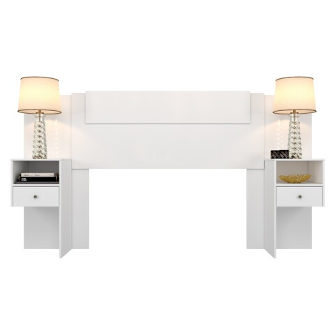 Respaldo y 2 Mesas de Luz Ajustables para Camas de 2 Plazas / Queen - Blanco Respaldo y 2 Mesas de Luz Ajustables para Camas de 2 Plazas / Queen - Blanco