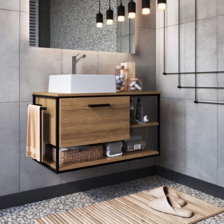 MUEBLE DE BAÑO SUSPENDIDO 80 CM S/BACHA - MIEL/NEGRO MUEBLE DE BAÑO SUSPENDIDO 80 CM S/BACHA - MIEL/NEGRO