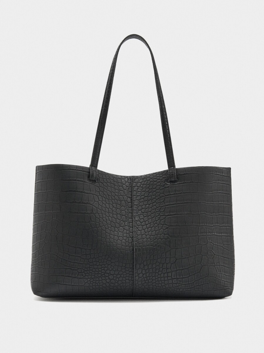 Bolso Shopper Grabado Animal Con Bolsa - negro 