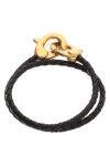 PULSERA DE CUERO DOBLE NEGRO CON MOSQUETÓN ENTRELAZADO BAÑADO EN ORO 18K Pulsera