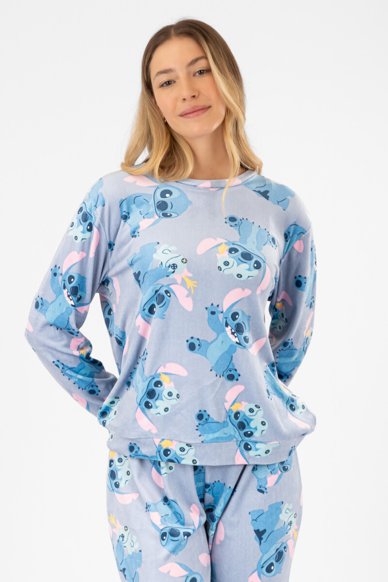 Pijama stitch velour Celeste