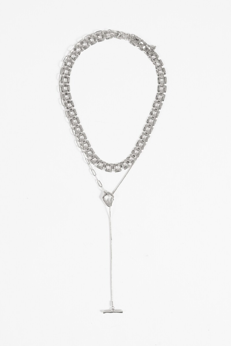 Collar doble largo y choker plateado