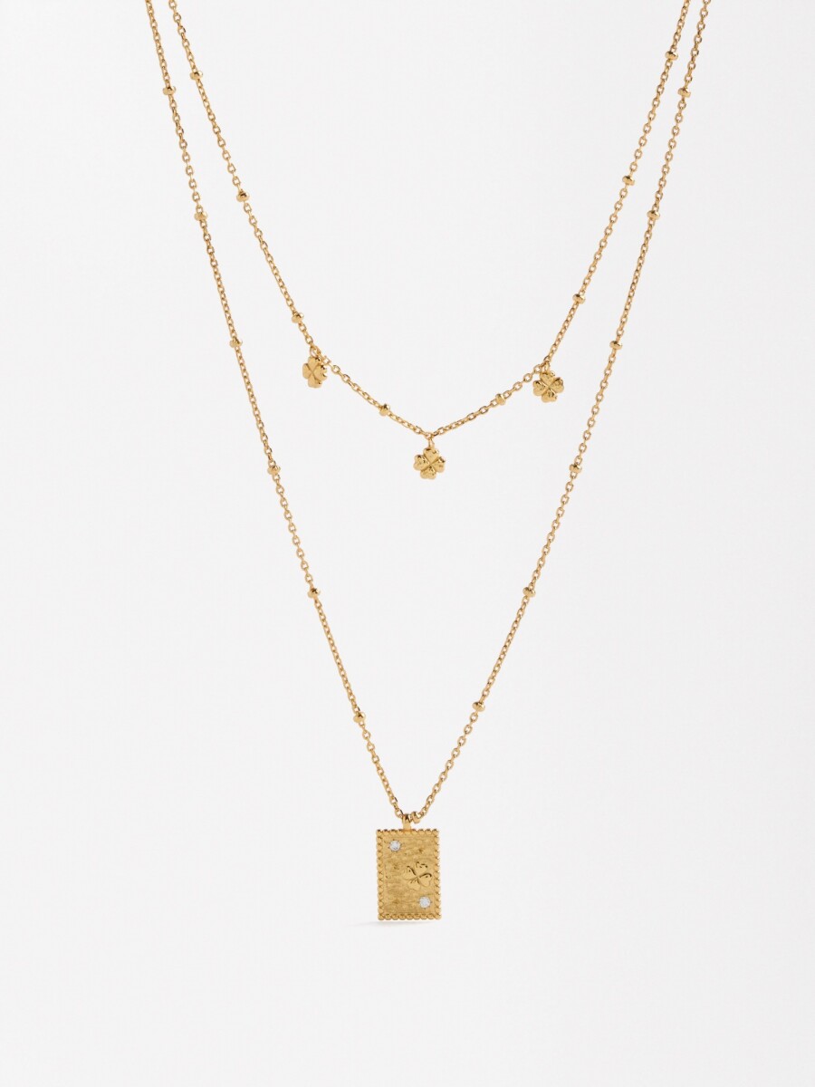 Collar Doble Con Medalla - Plata De Ley 925 dorado