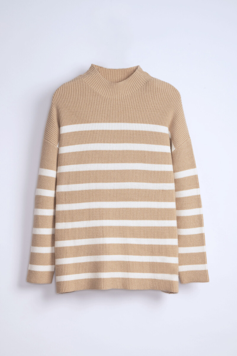 Polera punto rayas Crudo Y Beige
