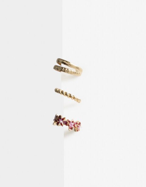 Aros Sets Color Set De Earcuffs Con Flor - Dorado