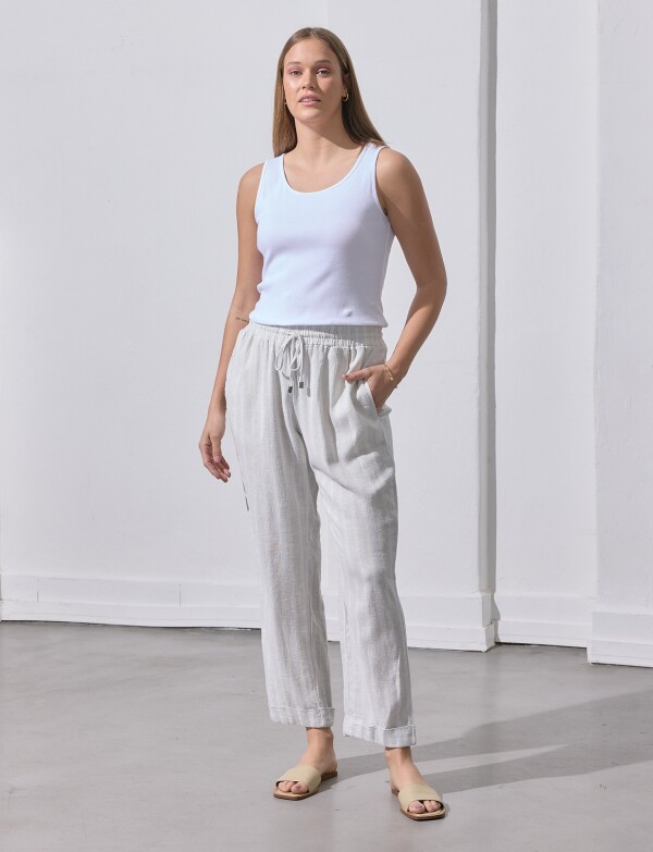 Pantalon Lino Lineas CRUDO/MULTI