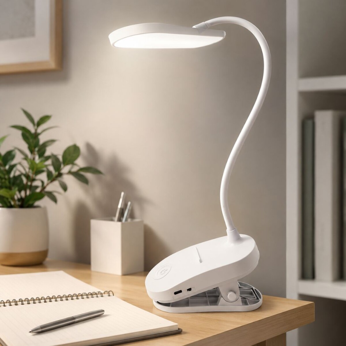 LAMPARA DE ESCRITORIO RECARGABLE AJUSTABLE CON PINZA 