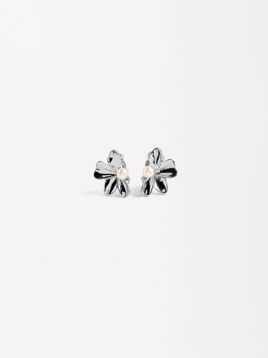 Pendientes Media Flor Con Perla - plateado 
